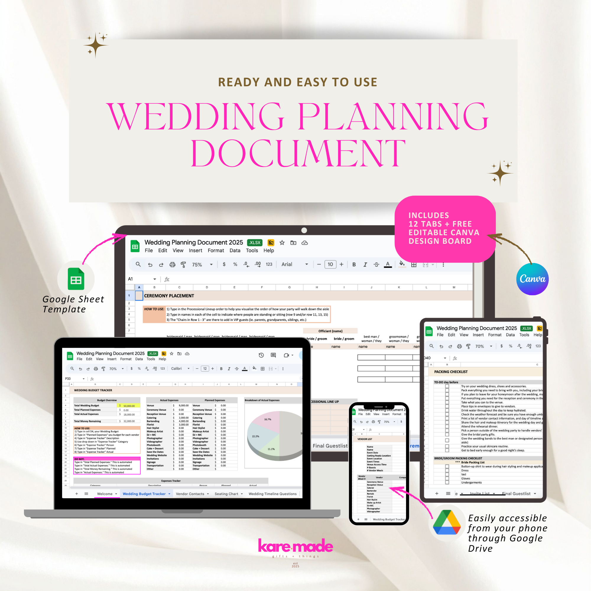 Wedding Planning Template Digital Product Instant Download