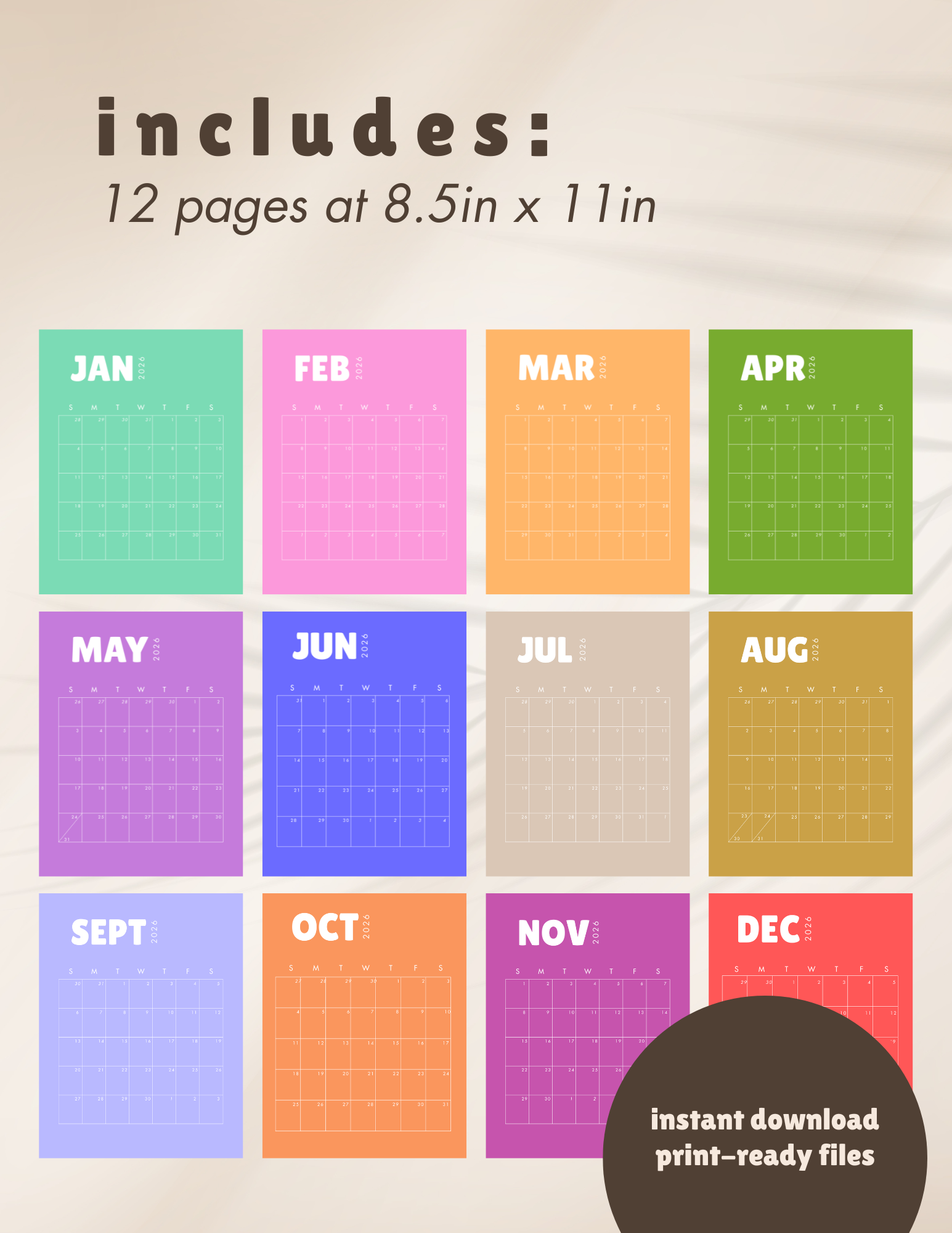 Digital Download 2026 Calendar