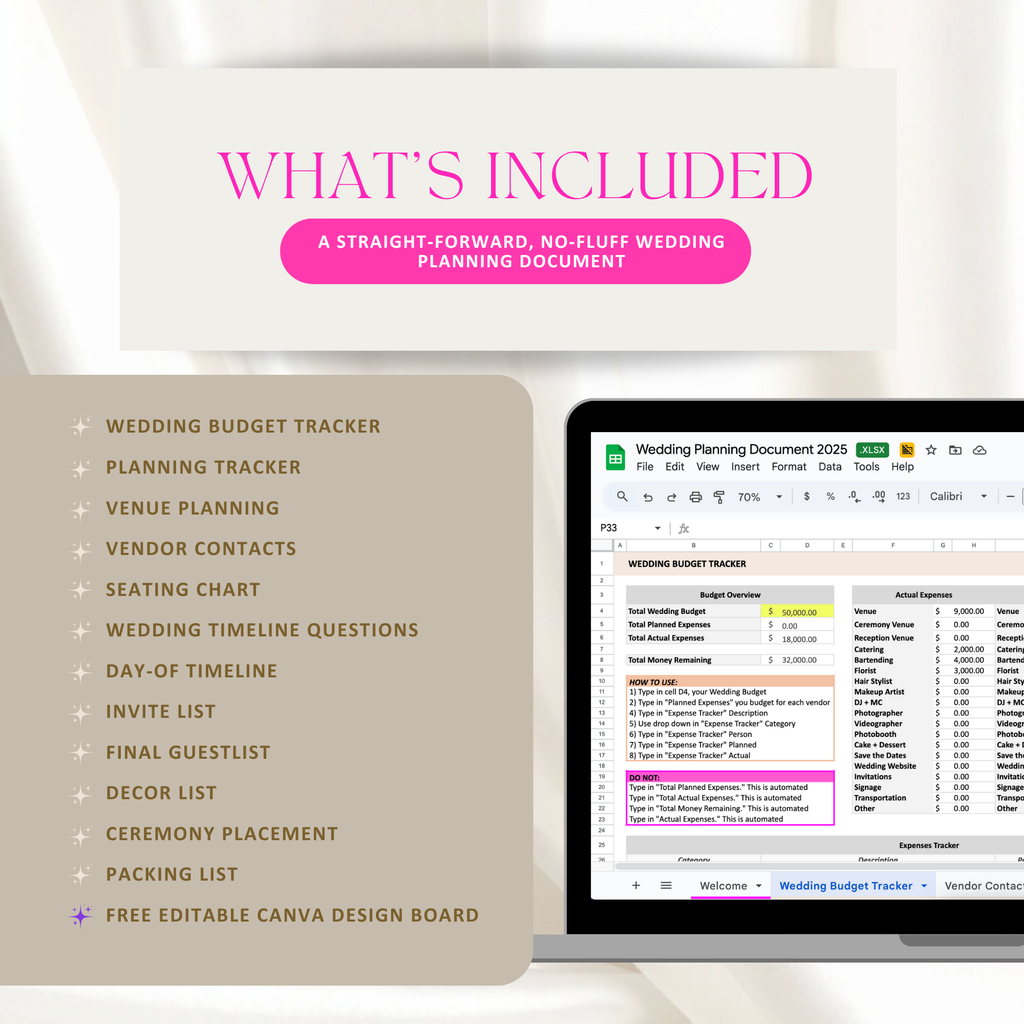 Wedding Planning Template Digital Product Instant Download