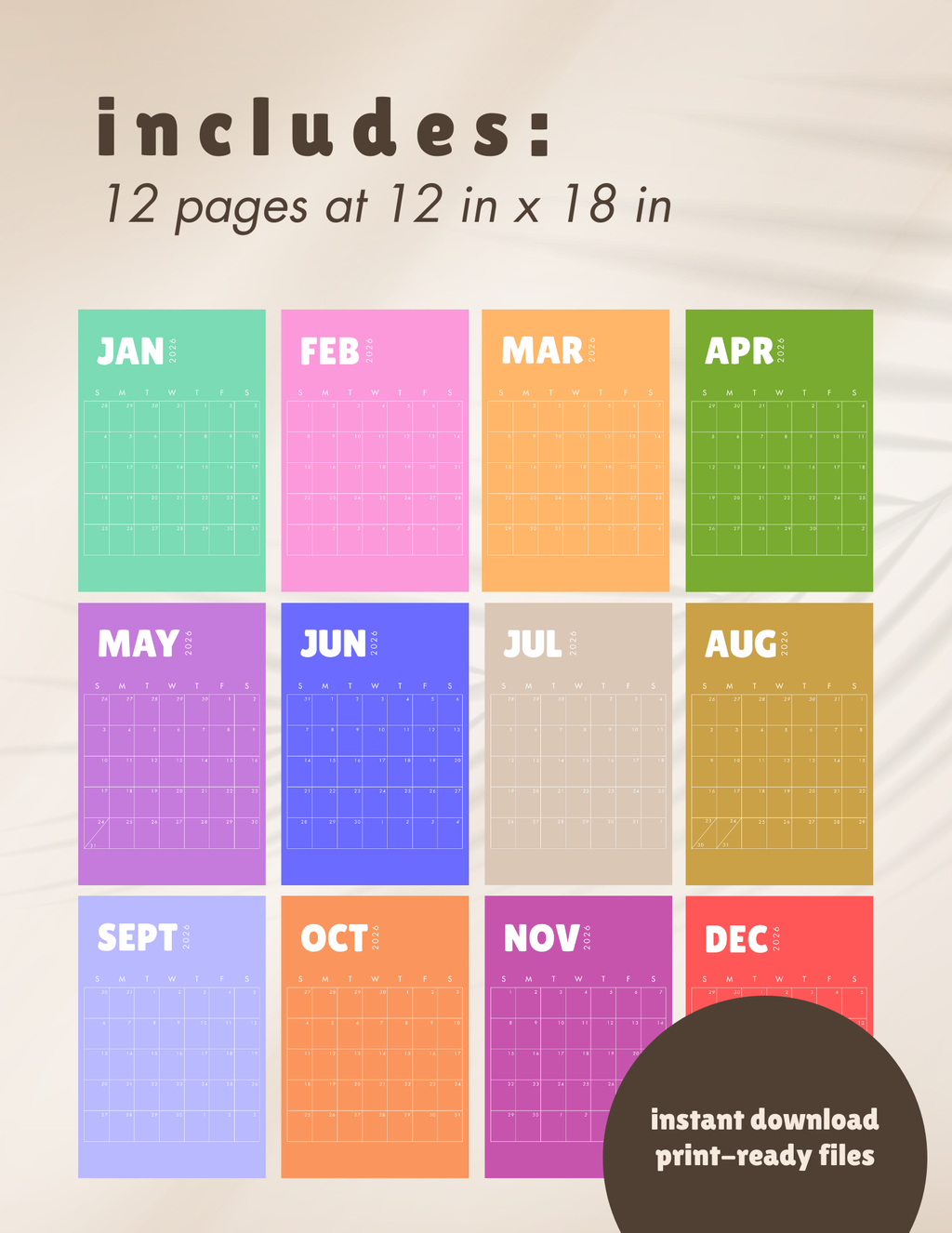 Digital Download 2026 Calendar