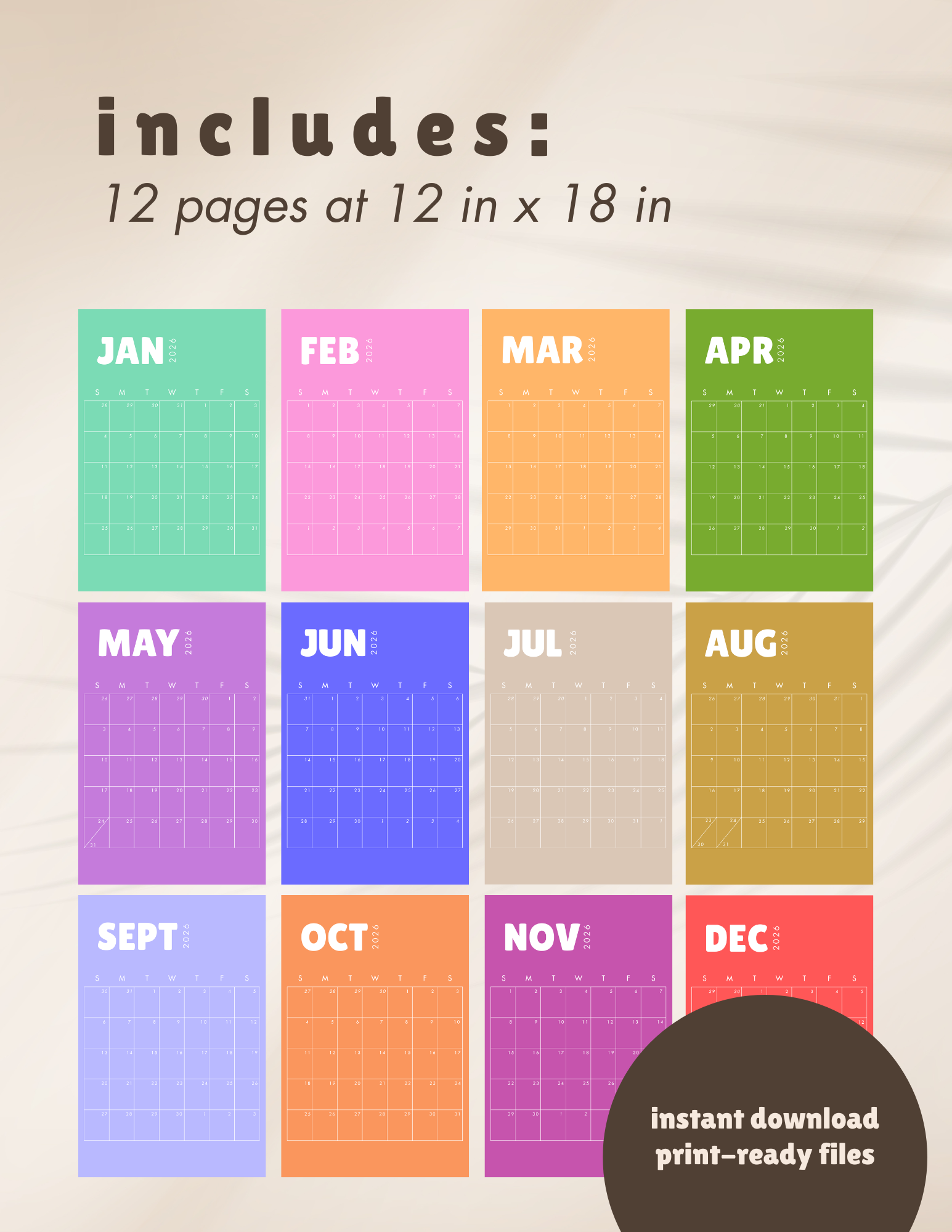 Digital Download 2026 Calendar