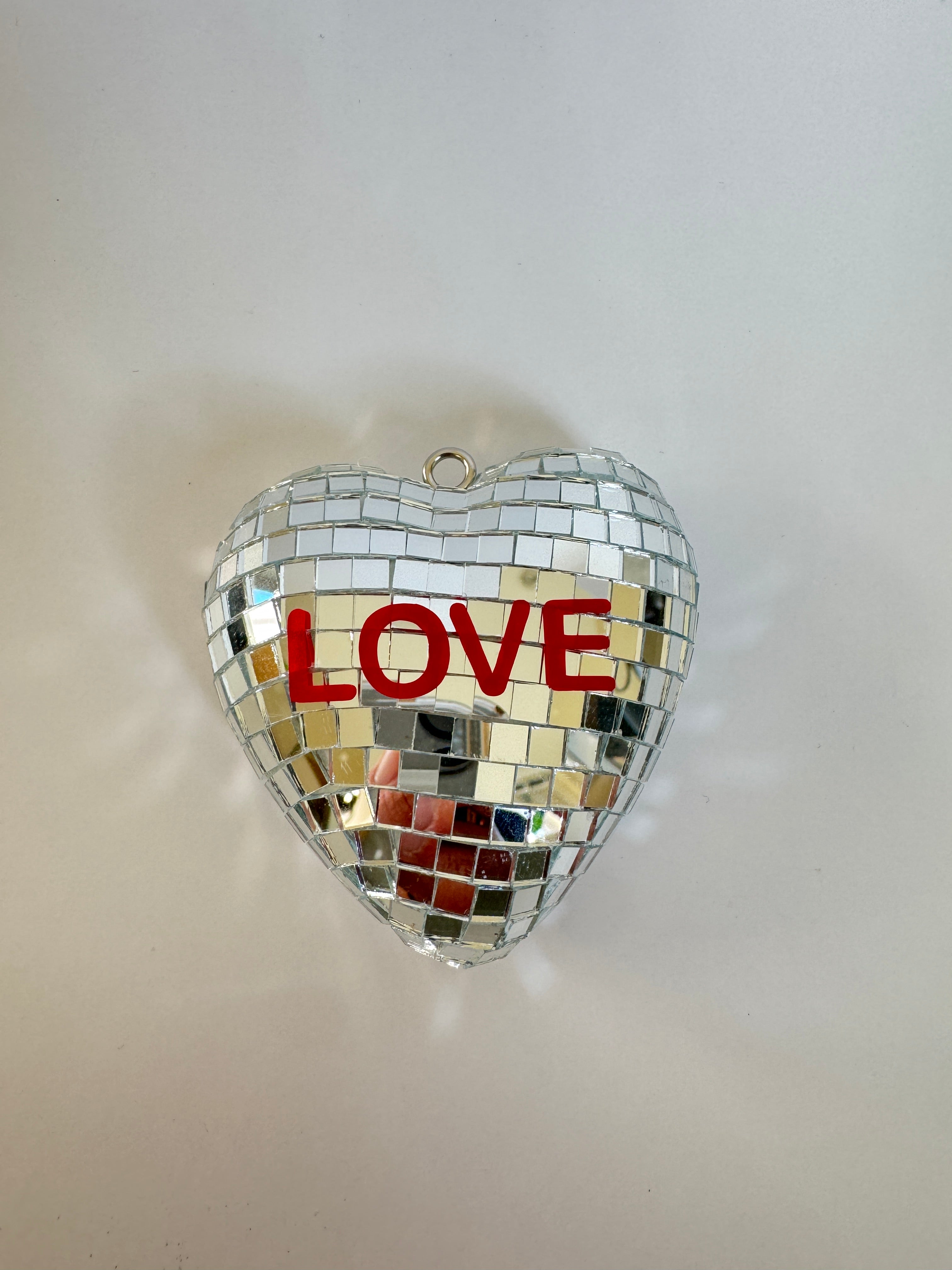 Heart Shaped Disco Ball, 3in, Personalized Sticker Accent, Valentine's Gift